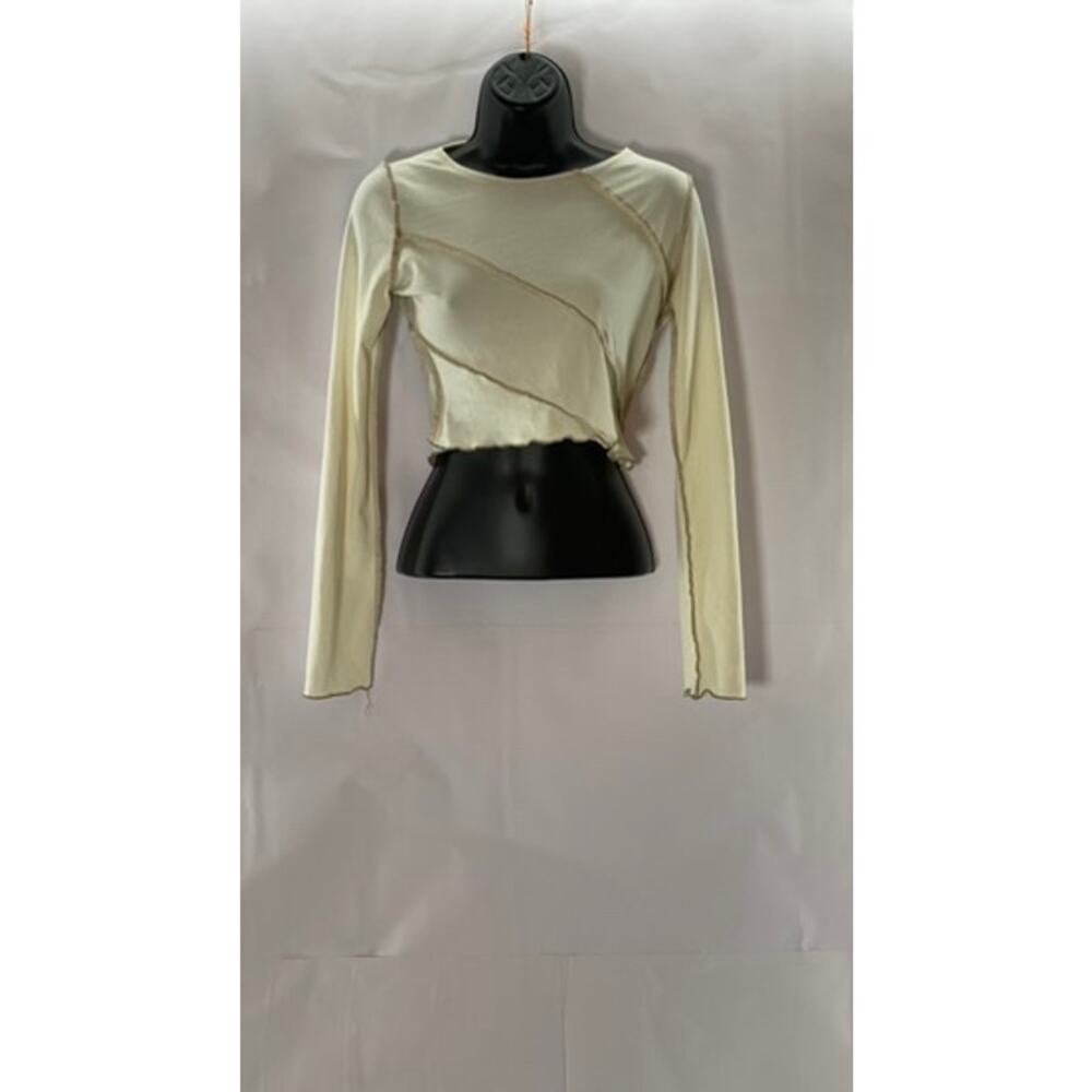 AS YOU Women's Beige Mesh Long Sleeve Crewneck Crop Top SZ 6